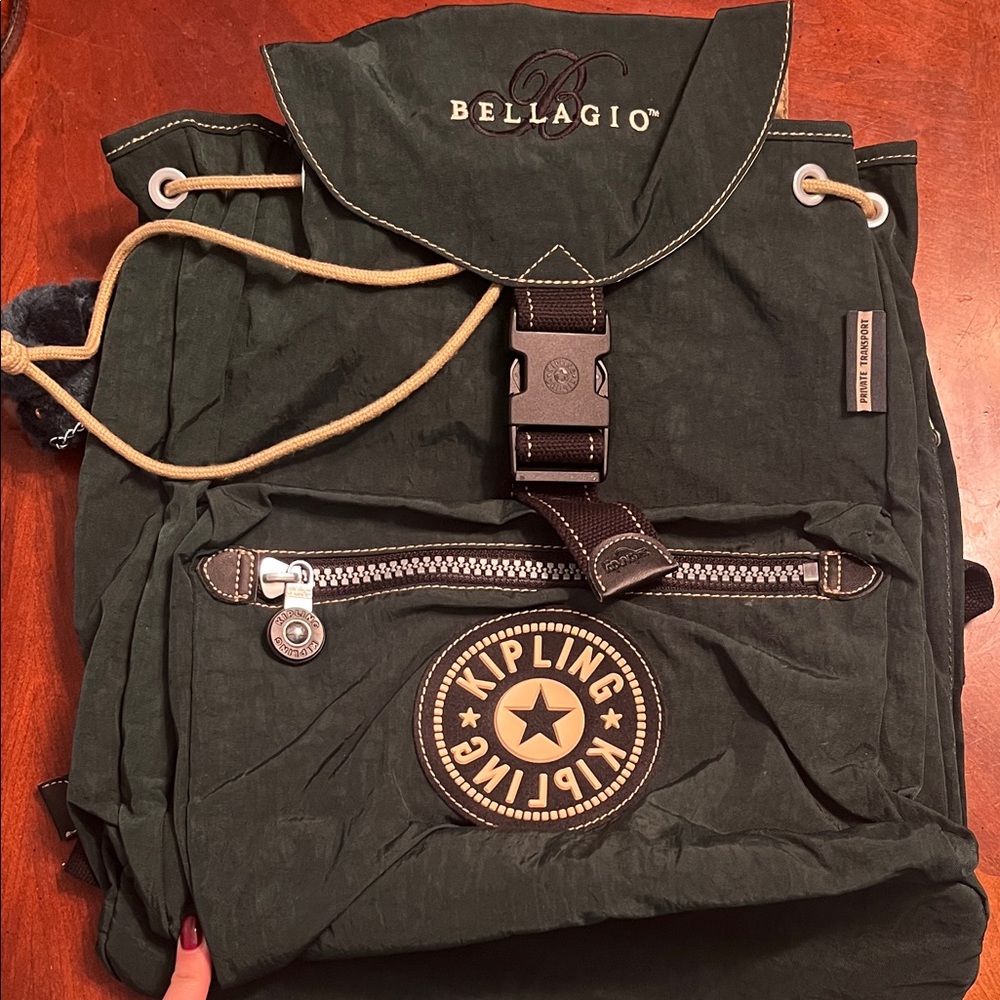 Kipling Dark Green Backpack with Logo